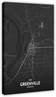 CFIOZYOS Black And White Map Greenville MS Poster Retro Style Black City Outline Map Office Canvas Print Wall Art Decoration Painting Frame 12x18inch(30x45cm)