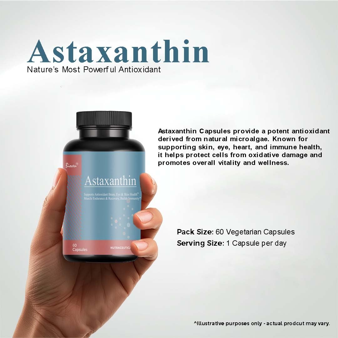 Biovencer Astaxanthin 12mg – 60 Veg Capsules | Potent Antioxidant Support for Skin, Eyes, and Joint Health | Plant-Based, Non-GMO, Gluten-Free