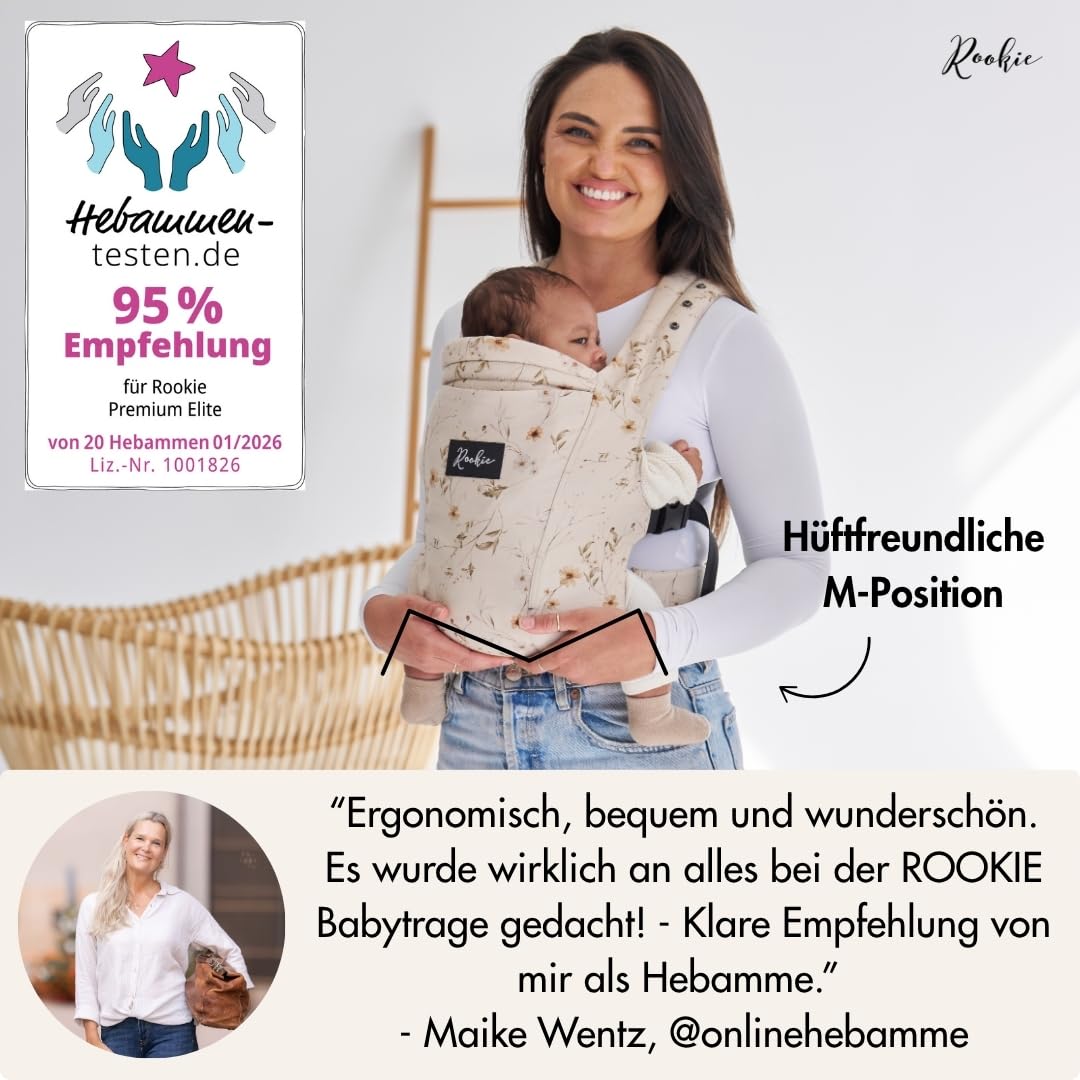 Rookie Baby Noszenie od urodzenia – ergonomiczne, wygodne, bio-materiały – Premium Elite Design – szybkie i łatwe zakładanie – nosidełko dla noworodków do 2 lat (kwiatowy)
