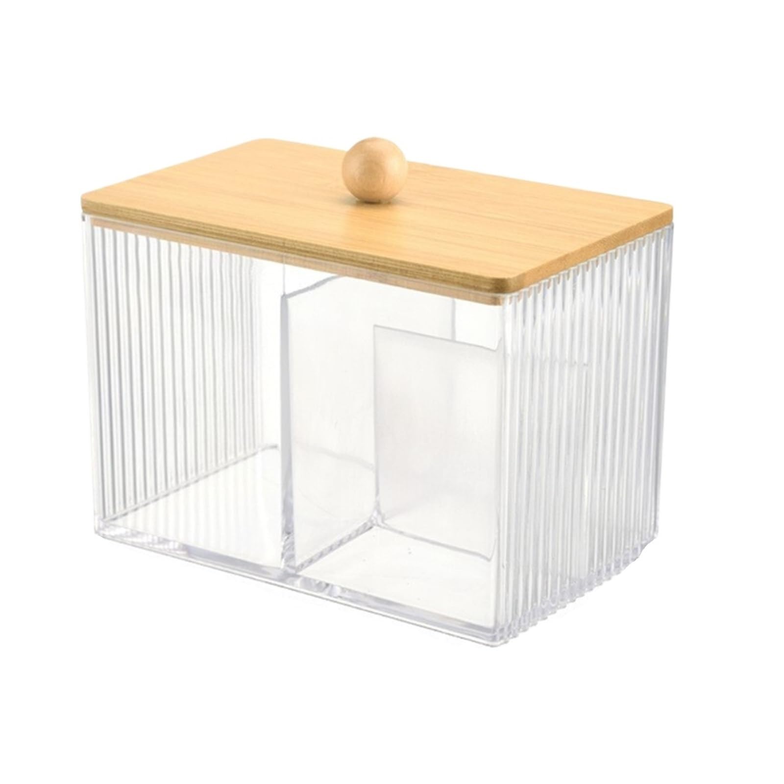 QuxetlRyz Qtip Holder Dispenser Bathroom Jars with Wooden Lids Cotton Ball Pad Round Swab Clear Canister Jar Cotton Buds Holder(Transparent S 1PC)