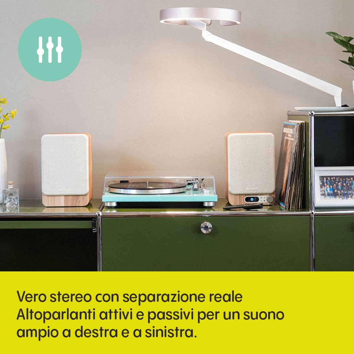 Pure Classic Active TV HiFi Radio Soundsystem con vero stereo, HDMI ARC, Bluetooth 5.3, DAB+ e radio FM, scheda audio USB-C, display OLED, telecomando, bianco cotone/rovere
