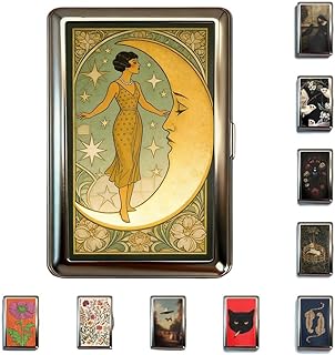 Vintage Art Versatile Metal Card Holder Wallet Versatile Card & Cash Case for Women Men Art Deco Design Metal Wallet Store Credit ID Business Card with Snap Closure