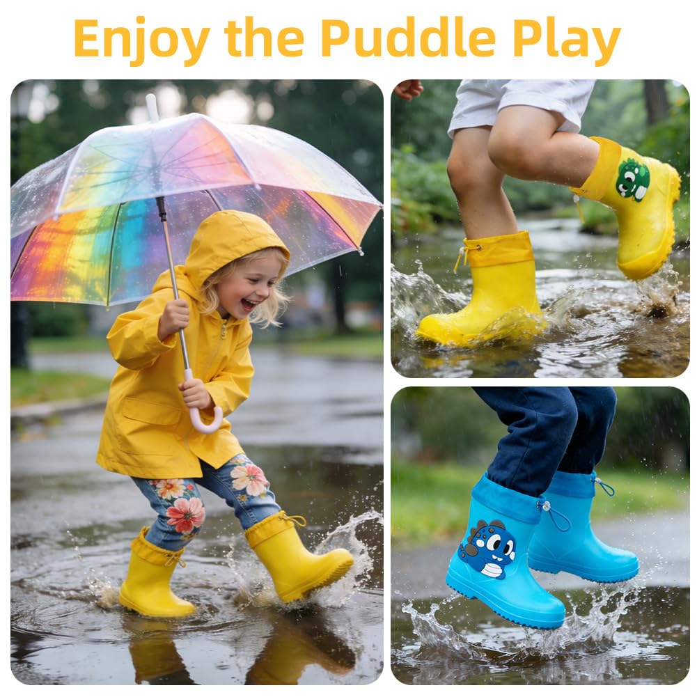 Aomig Botas de Agua Niños, Botas de Lluvia de Dinosaurio, Impermeable y Antideslizante con Cordón Ajustable en el Cuello, Bota de Agua Ligera — view 6