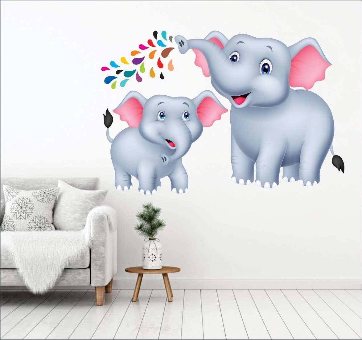 AH Decals Colorful Cute Animated 3D Elephant Vinyl Wall Stickers (Multicolour, 65 cm x 50 cm) 1