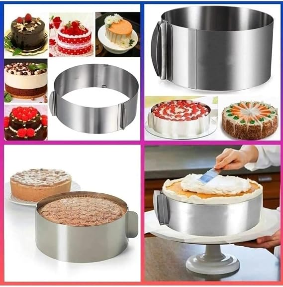 Orret Home Adjustable Cake And Cake Mold Made Of Stainless Steel, Adjustable Cake Circle, Adjustable Bread Mold, Steel Stainless Adjustable Cake Mold For Pastry And Decoding