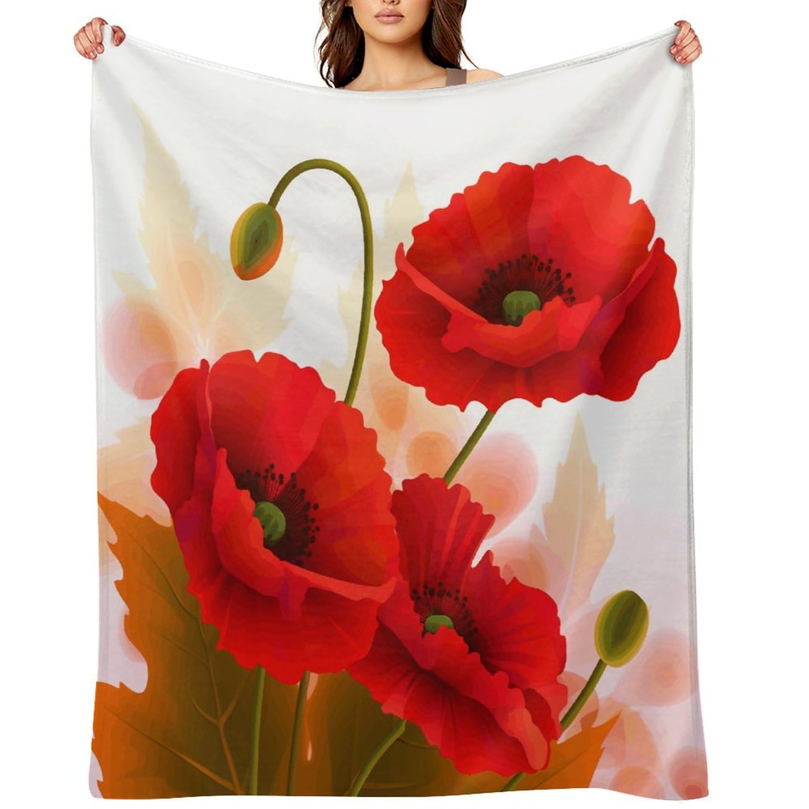Poppy Flowers Vivid Petals Blankets Large Luxury Flannel Throw Blanket Fashion Thick Blanket for Sofa&Bed Blankets Cozy Ultra-Soft Bath Towel for Men&Women 60"x80"