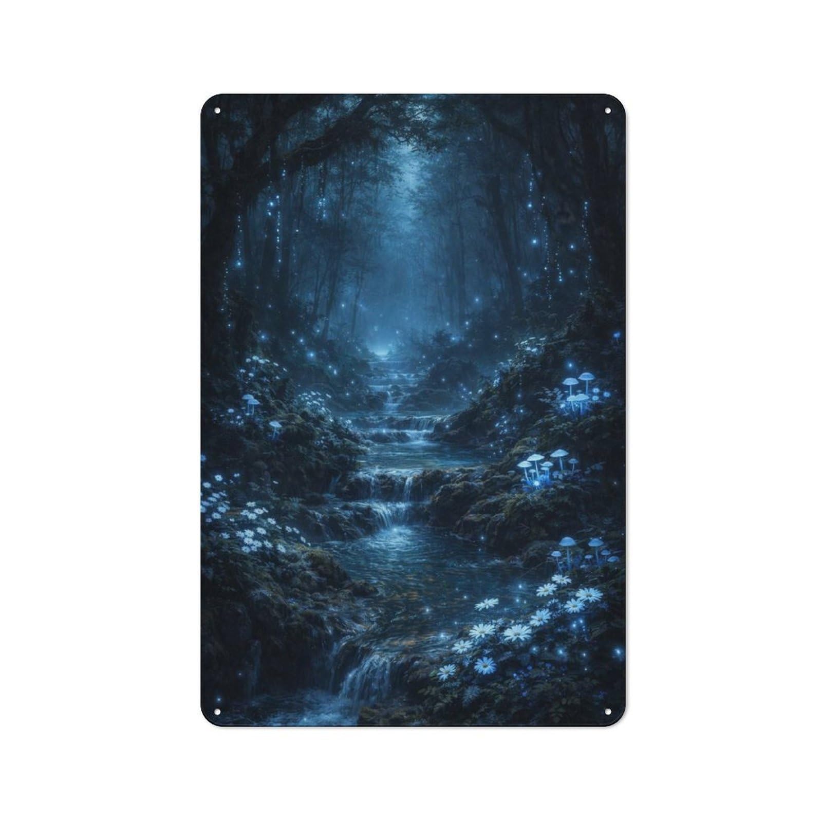Junmoney Style-10 Forest Stream With Fireflies Rustic Metal Sign 30X20cm, Barn Style Farmhouse Wall Decor For Kitchen, Cottage, Porch Or Garden Room