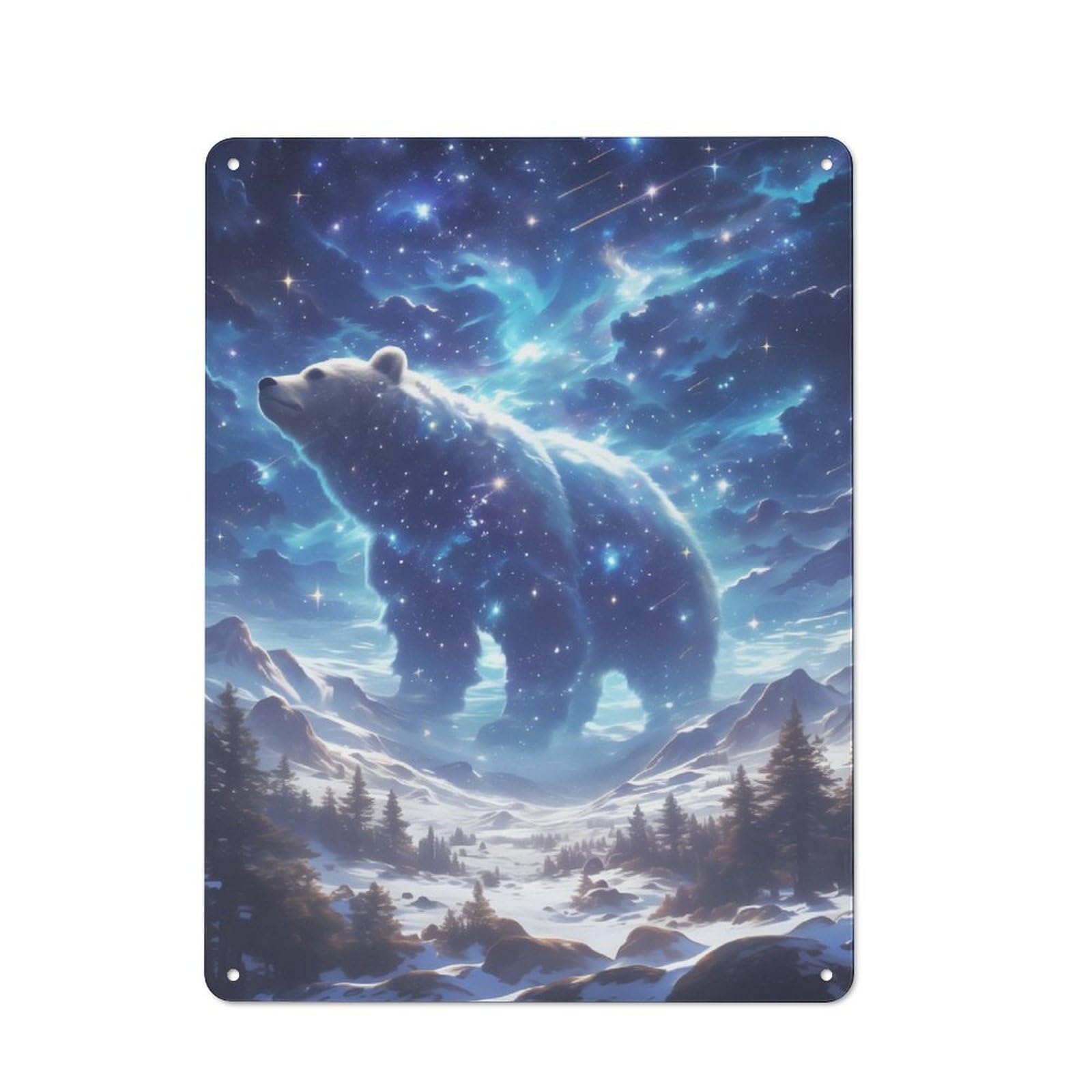Celestial Bear Friendly Metal Wall Decor 40x30cm, Decorative Metal Plaque for Coffee Bar, Small Shop Or Dining Room