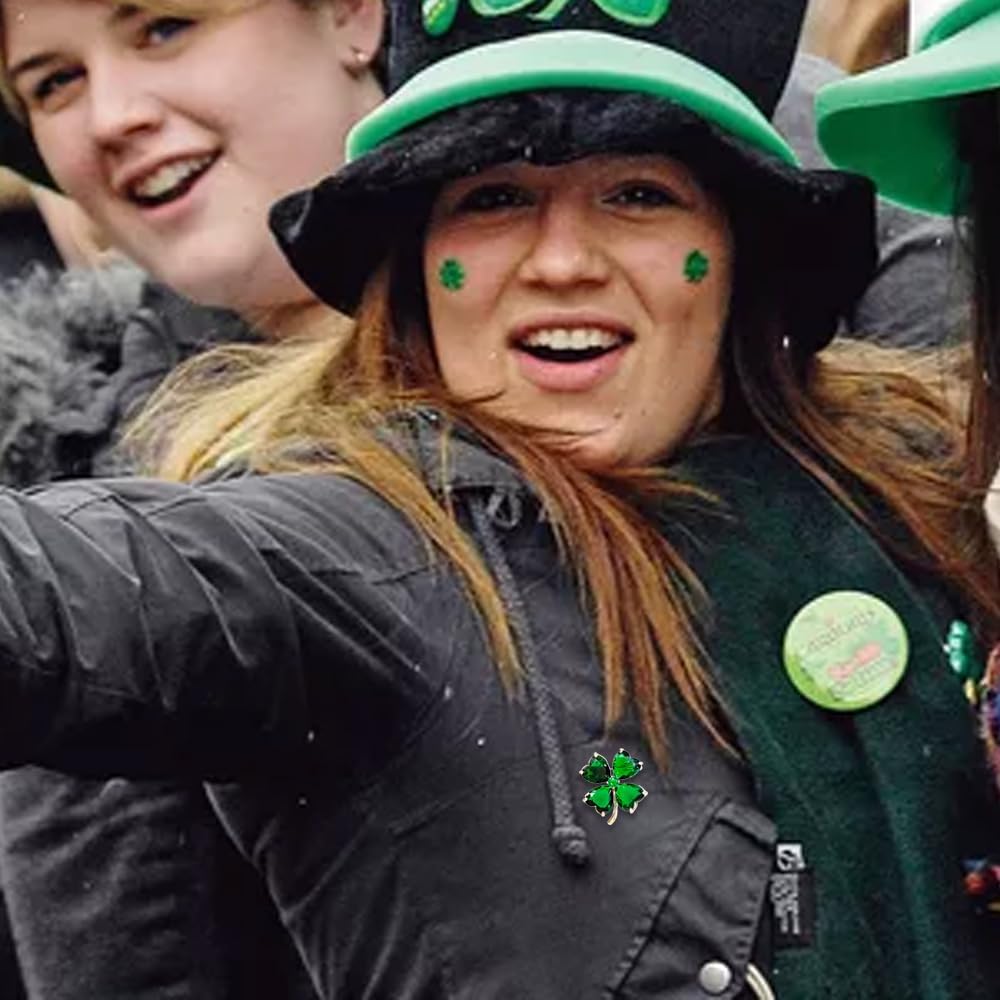 Green Four Leaf Clover Lapel Pin,Rhinestone Shamrock Pin,St. Patrick's Day Pins,Ireland Irish Shamrock Lapel Pins,St. Patrick's Day Good Luck Charm for Men Women Clothing Bags Backpack Hat Decoration, - Image 4