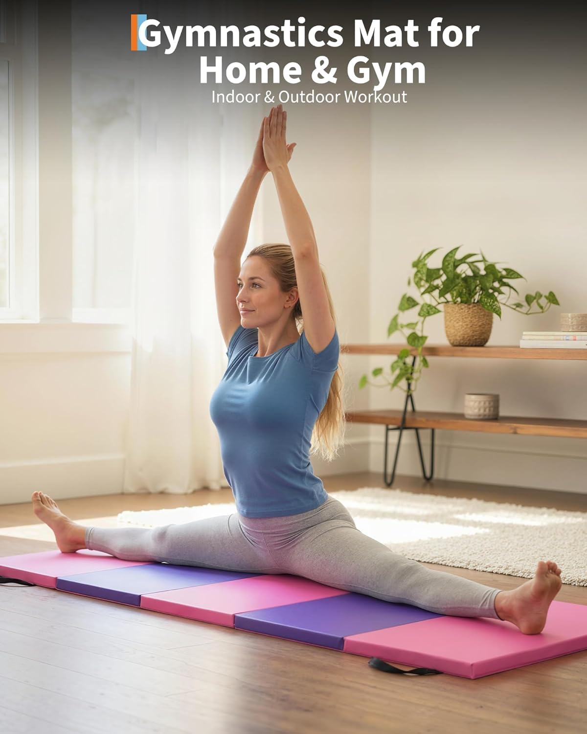 Faltbare Gymnastikmatte, 180 x 60 cm (vierfach) / 185 x 78 cm (fünffach) dick, tragbare Übungs- und Tumblingunterlage für Heim-Fitnessstudio/Pilates/Aerobic und Kampfsport-Training