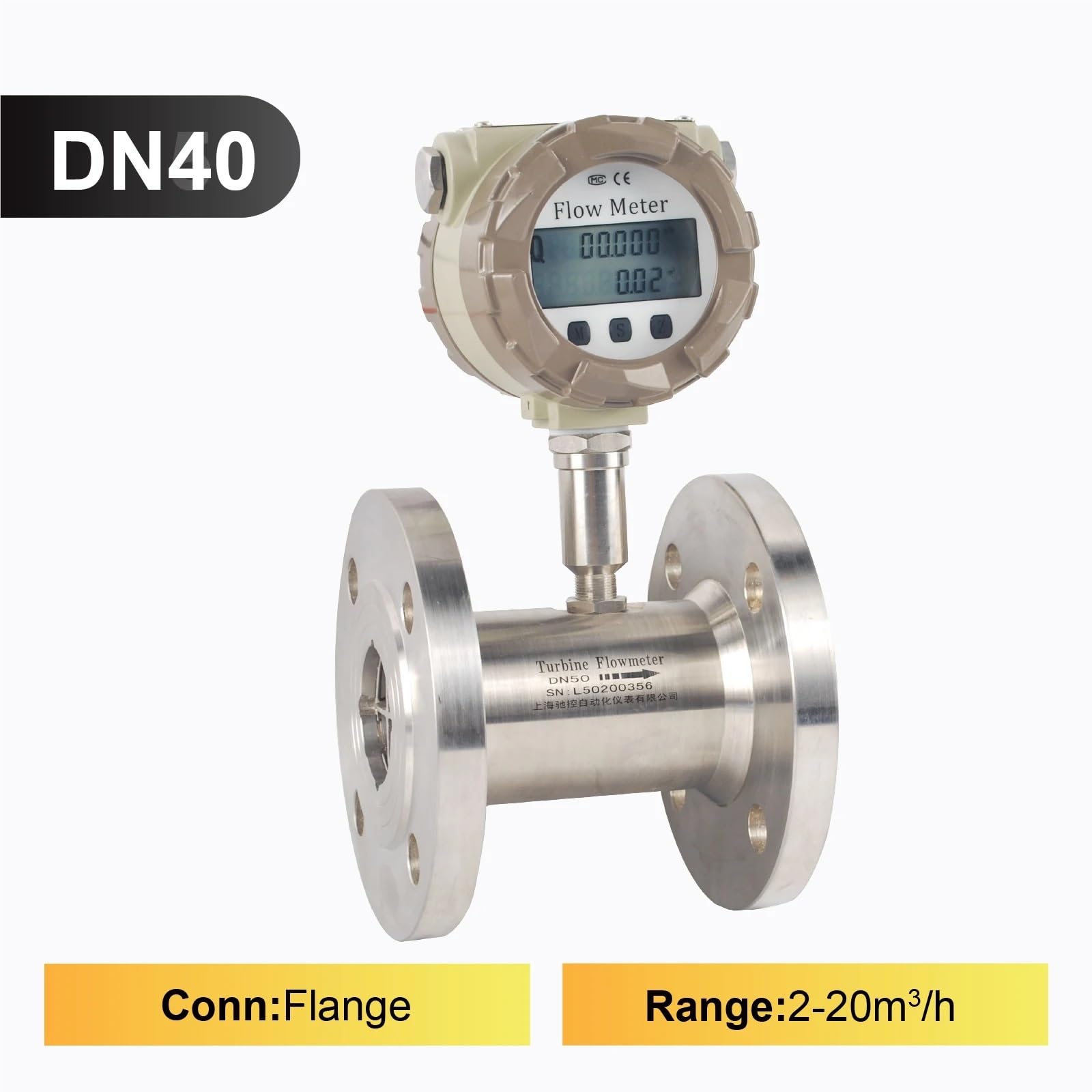 1 caudalímetro de acero inoxidable con pantalla digital de 4-20 mA, entrada de combustible por pulsos RS485, rosca de brida en línea(DN40-Flange,RS485)