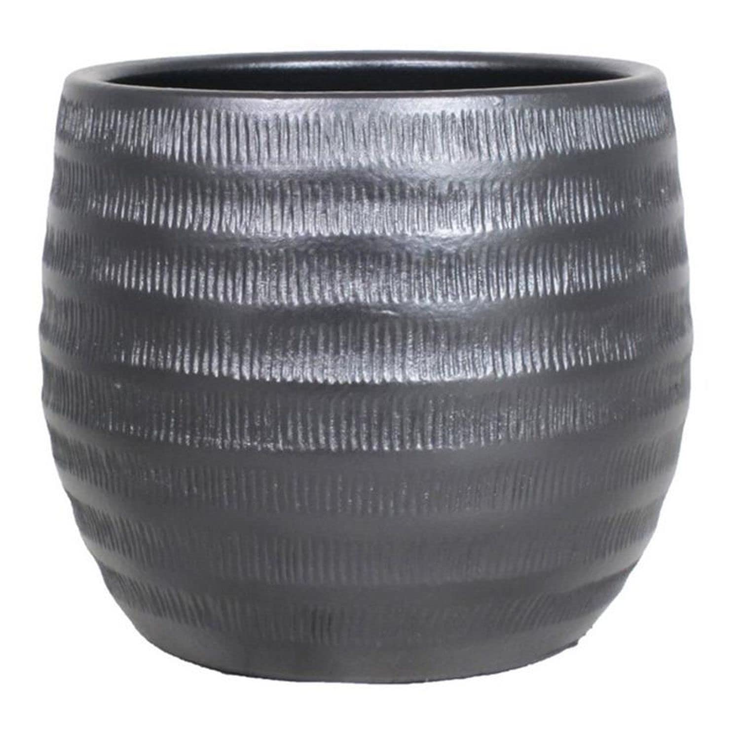 INNA-Glas Vaso da Piante, Nero-Opaco, 31 cm, Ø 34 cm | in Ceramica con scanalature - Vaso da Fiori