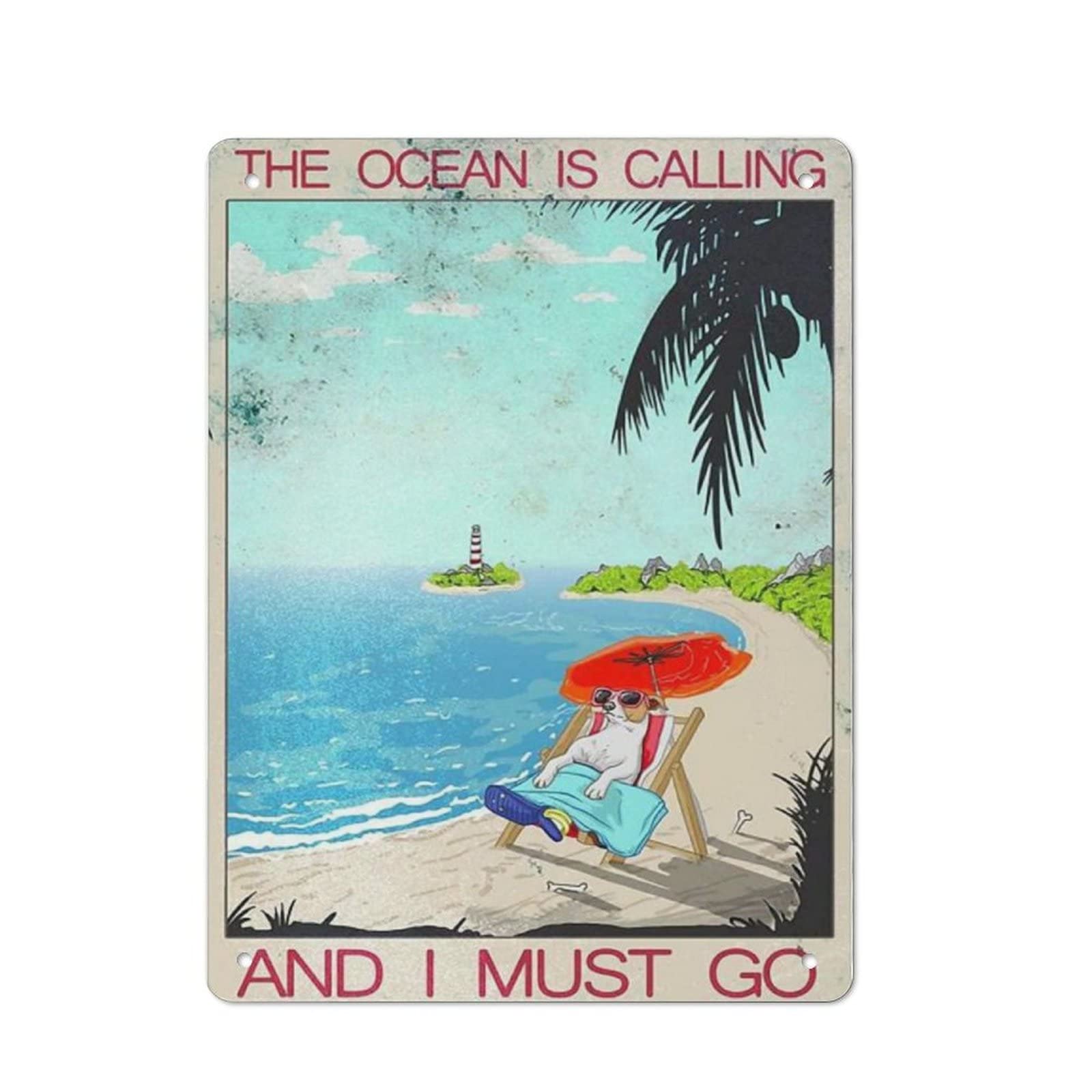 AOOEDM The Ocean Is Calling And I Must Go Vintage Metal Sign Wall Decor Metal Plaque for Cafe Bar Pub Home Beer Retro Poster 16x12 Inch