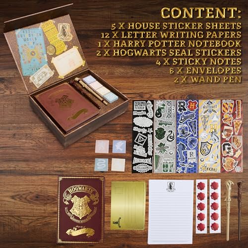 Harry Potter Schreibwaren Set, Geschenkset Zauberstab Stiften, Sticker, Notizbuch, und Mehr, Geschenke für Kinder und Erwachsene