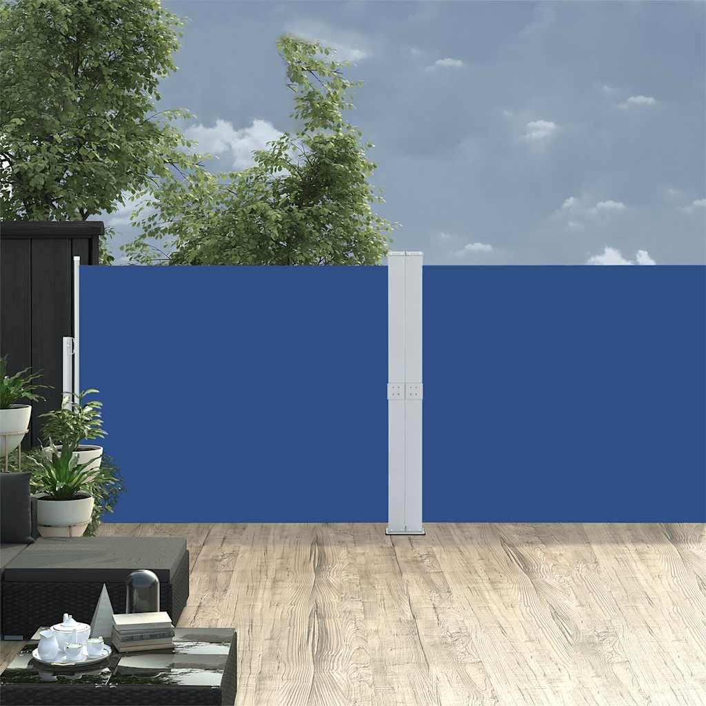 Store latéral extensible 140 x 1200 cm bleu grand brise-vue rétractable vent