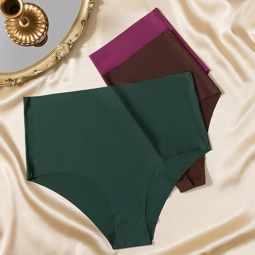 DYRBF - Juego de 3 bragas de cintura alta para mujer, ropa interior sin costuras, transpirables, talla grande, ropa interior deportiva acogedora