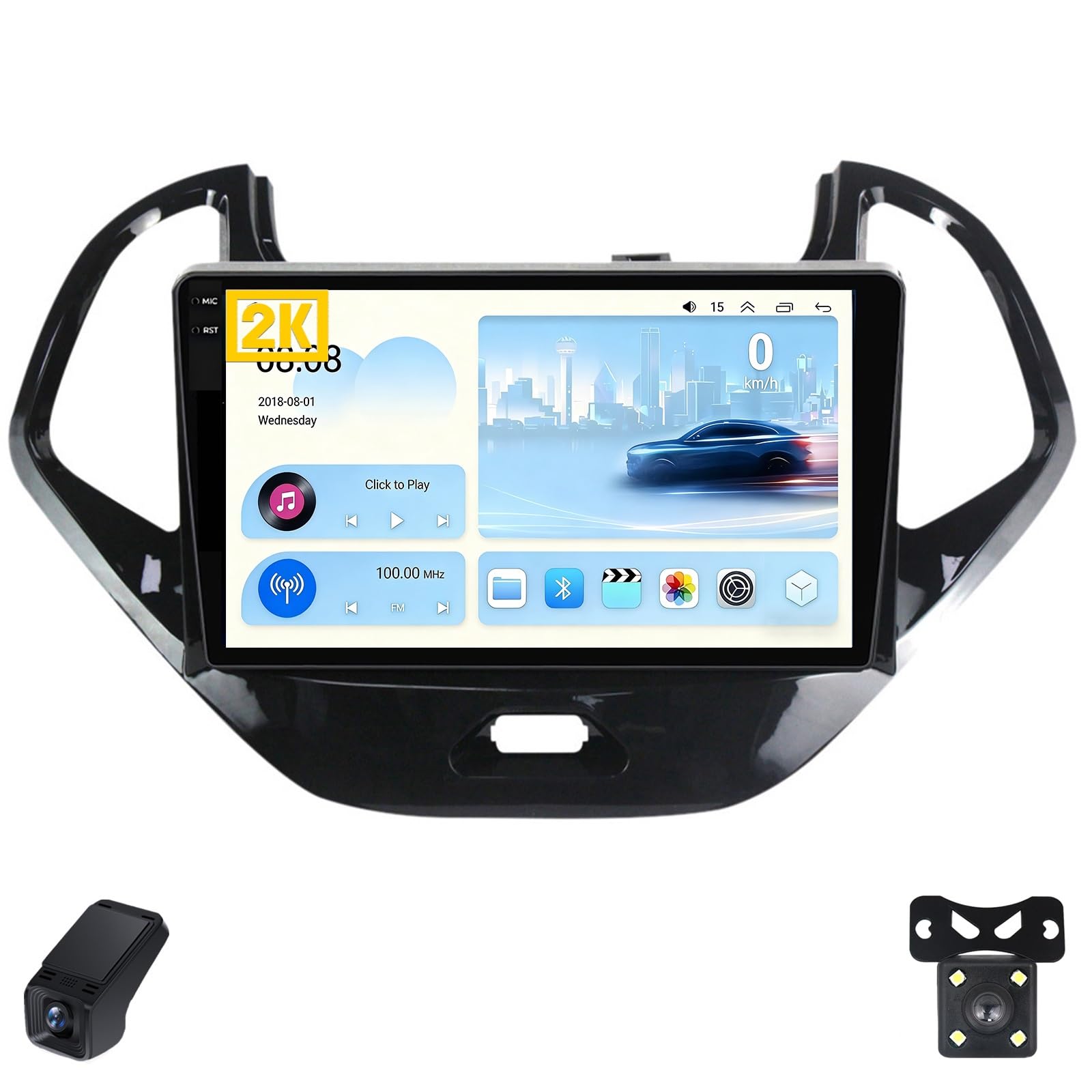 2K Radio Samochodowe dla Ford Figo 2015-2018 Ekran Dotykowy QLED Android 13 9-Inch/Bezprzewodowe CarPlay/Android Auto/WiFi/FM AM RDS Radio/GPS/Bluetooth/Kamera Cofania/ADAS DVR(M400S 2K)