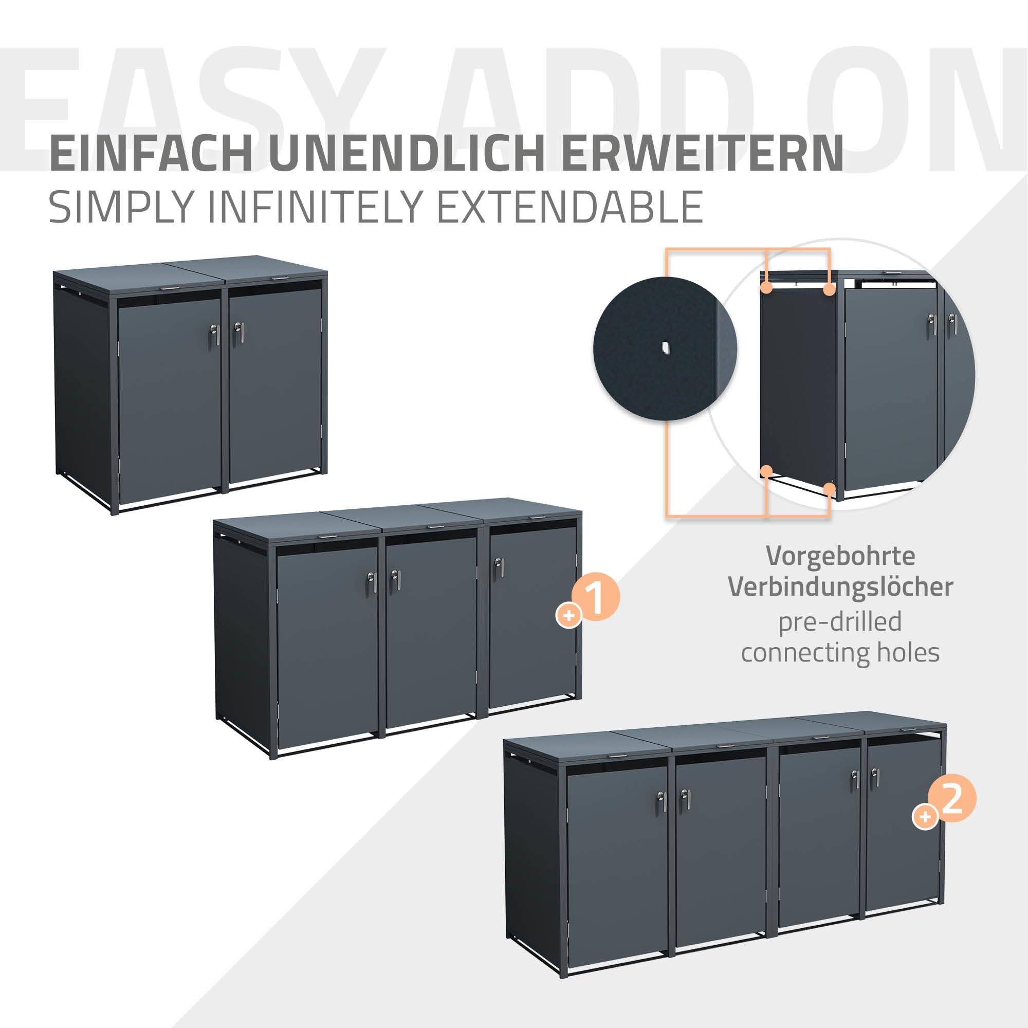 ML-Design Abri de Poubelle, pour 2 Conteneurs à Ordures, 240L, 132x80x116,3 cm, Acier, Anthracite, Conteneur avec Couvercle Rabattable, 2X Portes à Poignées, 4 Clés, Résistant aux Intempéries