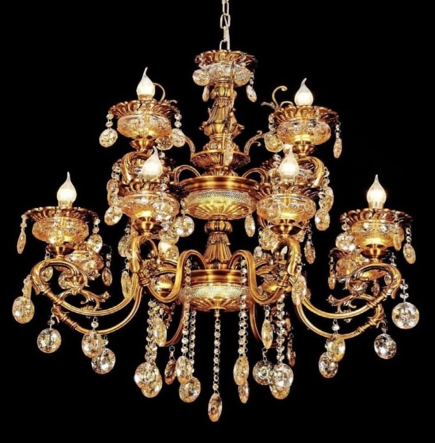 Image of Sanleen 12-Light Glass Chandelier (24 Inch, Design 6) - Antique Modern Contemporary Ceiling Hanging Light | Luxury Candle Style Jhumar for Living Room, Dining Room,Bedroom & Home Decor Lighting