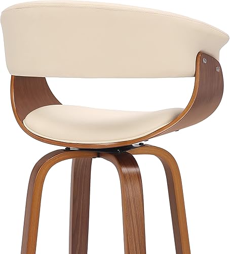 Miniatura 9 de Armen Living Julyssa Taburete de bar giratorio moderno de mediados de siglo para encimera de isla de cocina en piel sintética crema y madera de