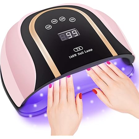 Amazon Co Jp Uv Ledジェルネイルランプ 160w プロフェッショナルネイルドライヤー 両手用 大型ジェル硬化ネイルライト 54個のランプビーズ付き ホームサロン用 ピンク ビューティー