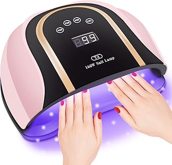 Amazon Co Jp Uv Ledジェルネイルランプ 160w プロフェッショナルネイルドライヤー 両手用 大型ジェル硬化ネイルライト 54個のランプビーズ付き ホームサロン用 ピンク ビューティー