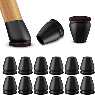 RCHYFEED Schwarz Schutzkappen, 24 Stück Schutzkappen für Rund Schräg, Stuhlbeine mit Filz, TPE Bodenschoner für Stühle, Stuhlbeinschoner Geräusche und Kratzer Beseitigen (Rund, Fit10-15mm)