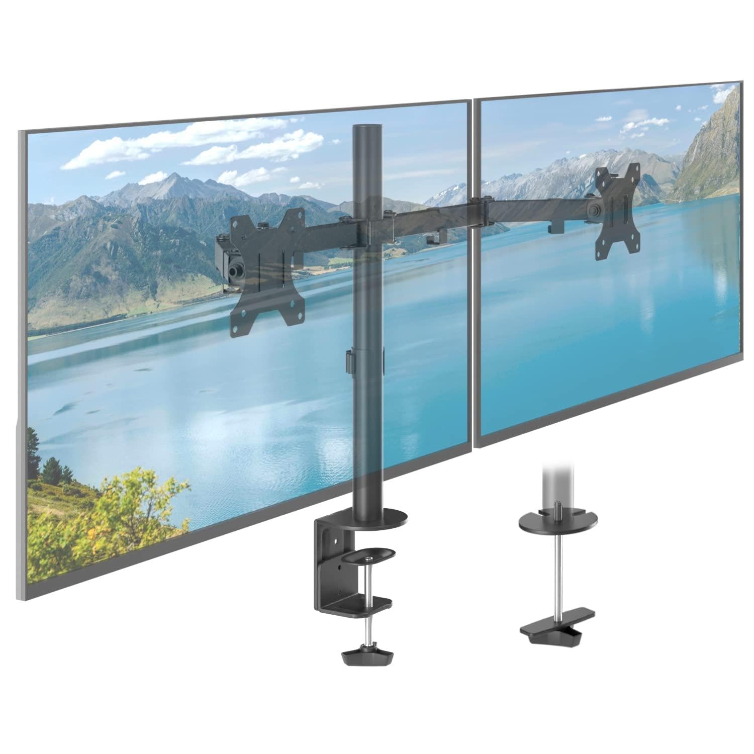 ACROPAQ - Support ecran PC 2 ecran - Pour ecrans de 13 à 32 pouces, Pivotant à 360°, Montage rapide, Hauteur et angle réglables individuellement - Bras Ecran PC, Support double ecran PC - Noir