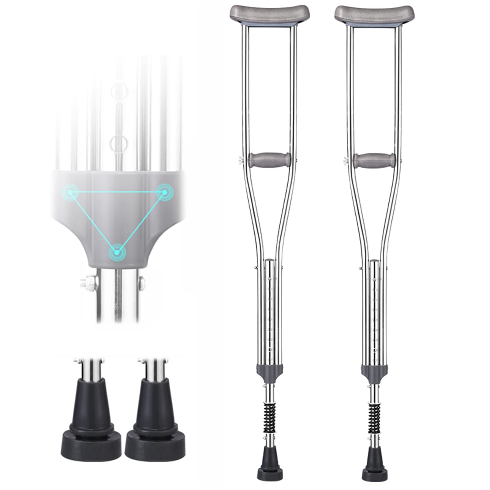 Kule Pachowe dla Dorosłych z Poduszką i Uchwyt, Ortopedyczna Kulka do Chodzenia, Regulowana Wysokość z Przyciskiem, Srebrna (Color : 1 Pair, Size : S)