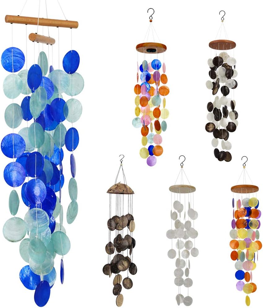 Shell Outdoor Wind Chimes, Unique Memorial Handmade Chimes, Hanging Windchimes Unique Memory Gifts for Mom, Best Friends, Grandma. Sea Shell Beach Decoration for Garden, Patio, Yard. Blue-Shell-Chime.