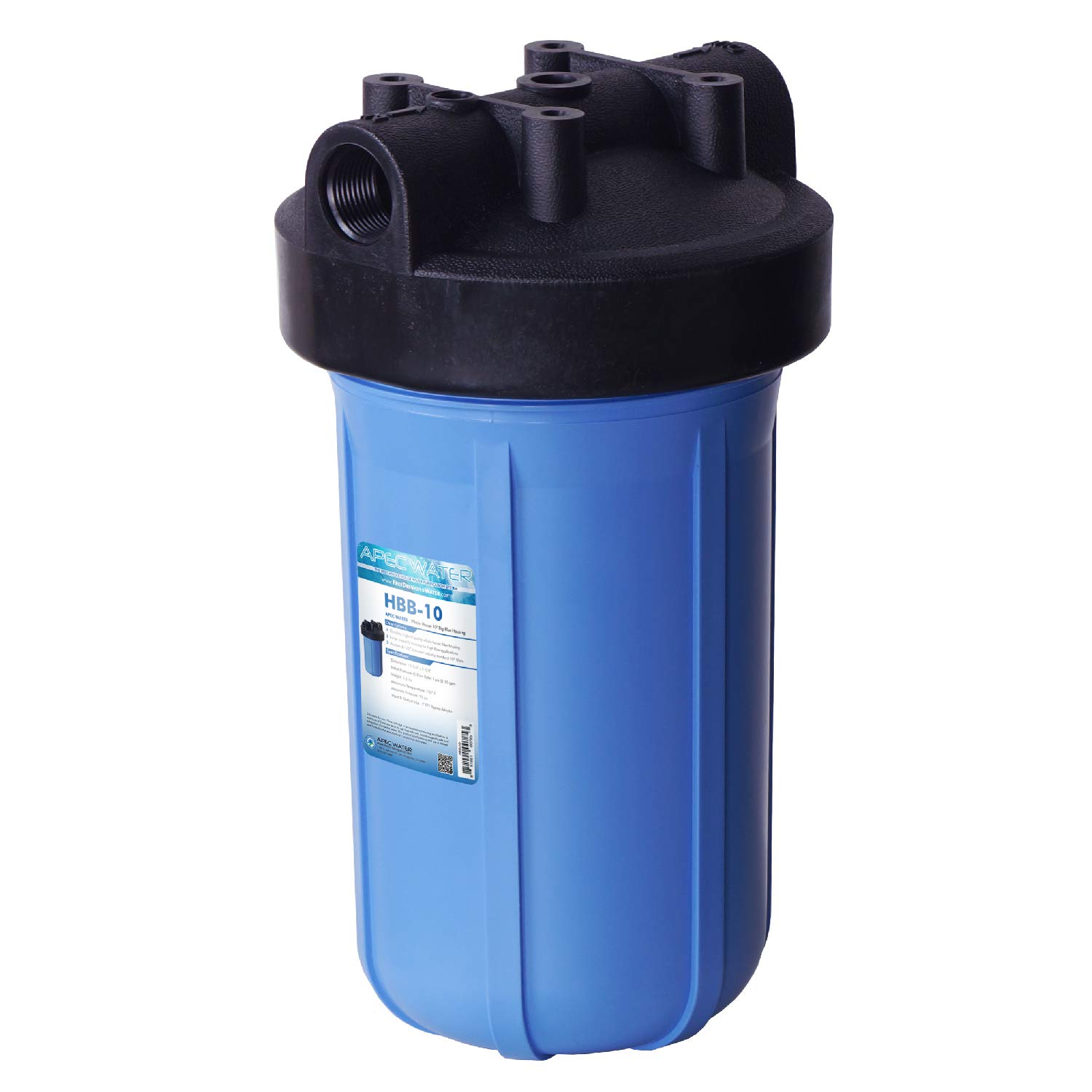 APEC Water Carcasa de filtro de agua HBB-10 para toda la casa, 4.5 x 10 pulgadas | Entrada/salida de 1 pulgada, tapa de polipropileno duradera, construcción resistente a los químicos, diseño de gran capacidad
