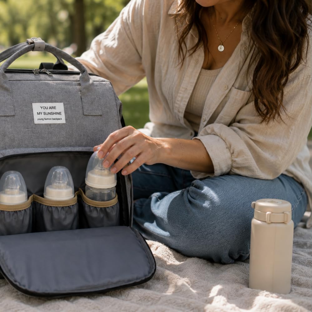Jeap Sac à langer pour bébé | Sac bébé avec matelas à langer pour le changement de couches | avec poches thermiques et crochets poussette | Grand et en tissu imperméable | Sac à dos bébé pour maman et