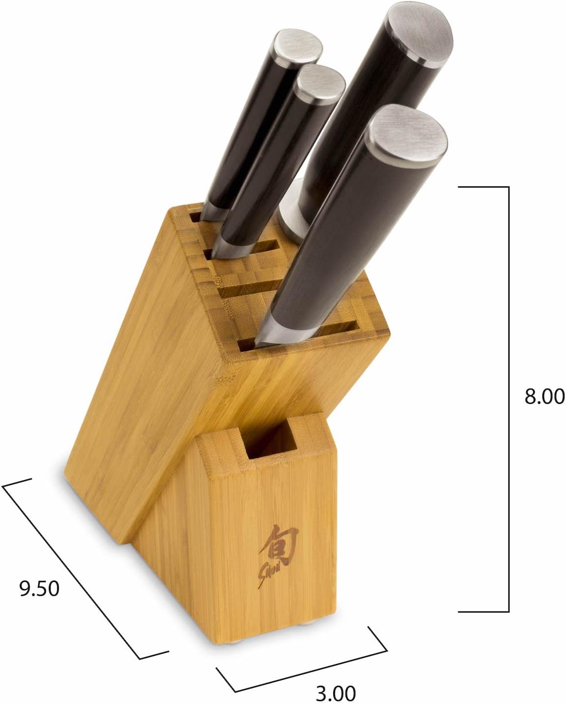Shun Classic 5 Piece Slimline Block Set, Includes 8" Chef, 3.5" Paring & 6" Utility Knives, Handcrafted Japanese Knife Block Set, Damascus Stainless Steel Cladding, Pakkawood Handle
