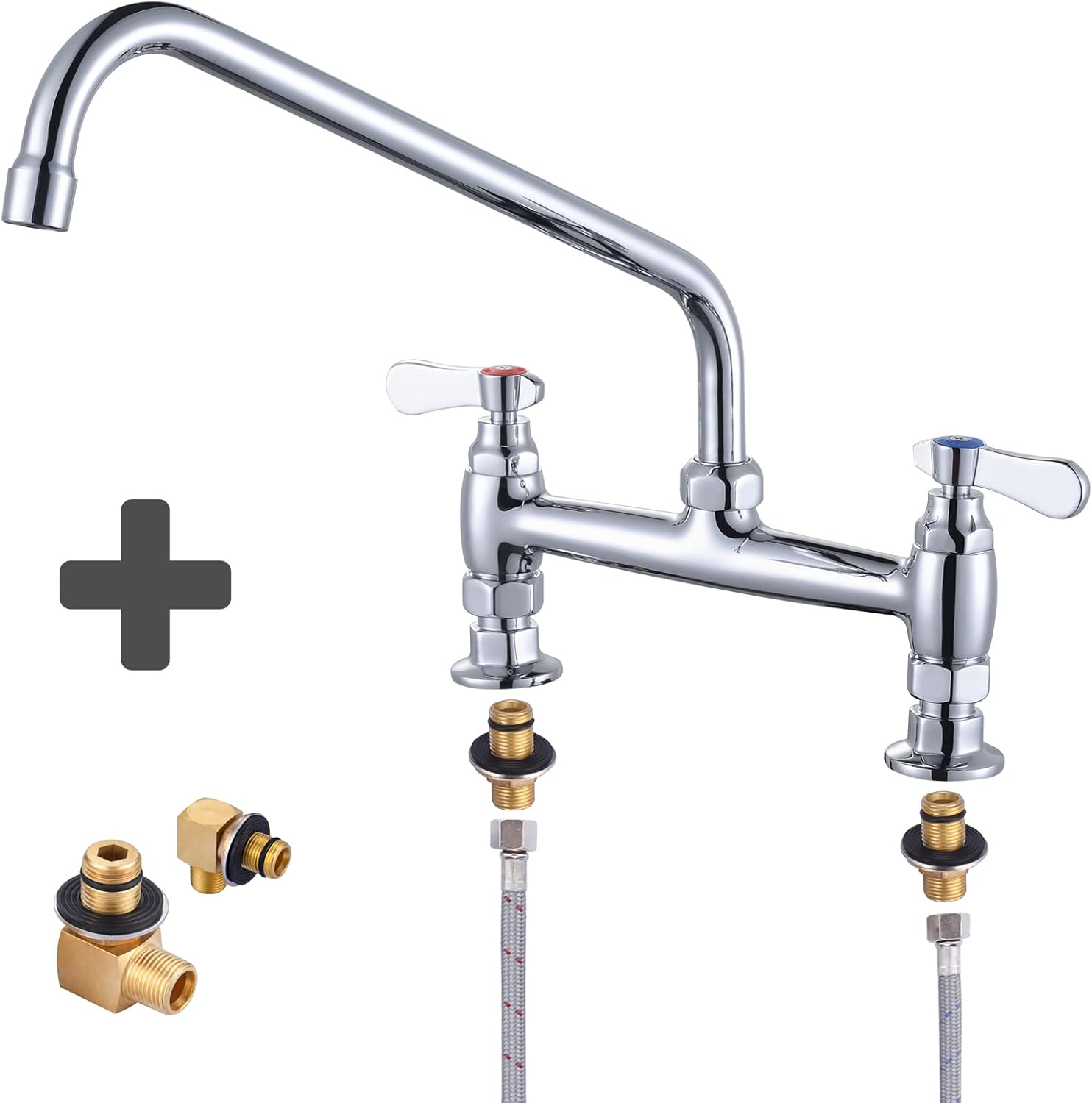 Commercial Sink Faucet with 14” Swivel Spout and Supply Lines & 1/2