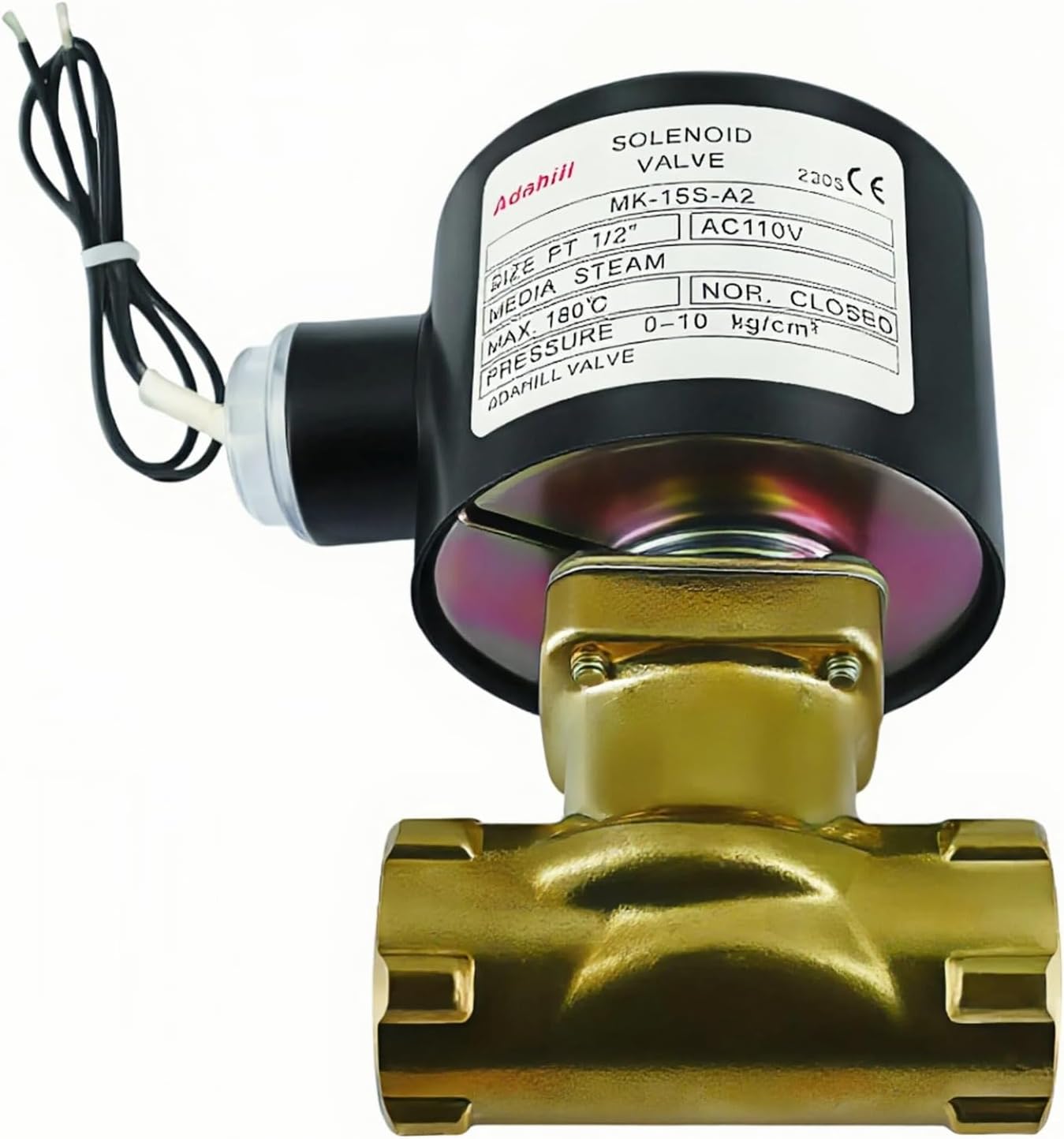 High Temperature Brass Solenoid Valve 1/2" NPT AC110V - Normally Closed Electric Valve for Steam, Water, Oil Applications - 180°C Working Temp, 145 PSI