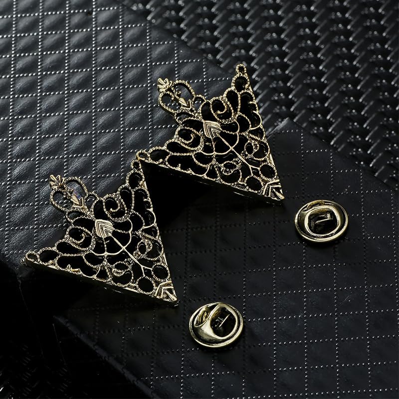 Image of coadipress 2PCS Retro Hollow Triangle Collar Pins Brooch for Men Women Hollow Floral Shirt Suit Clothing Collar Angle Decoration Parts