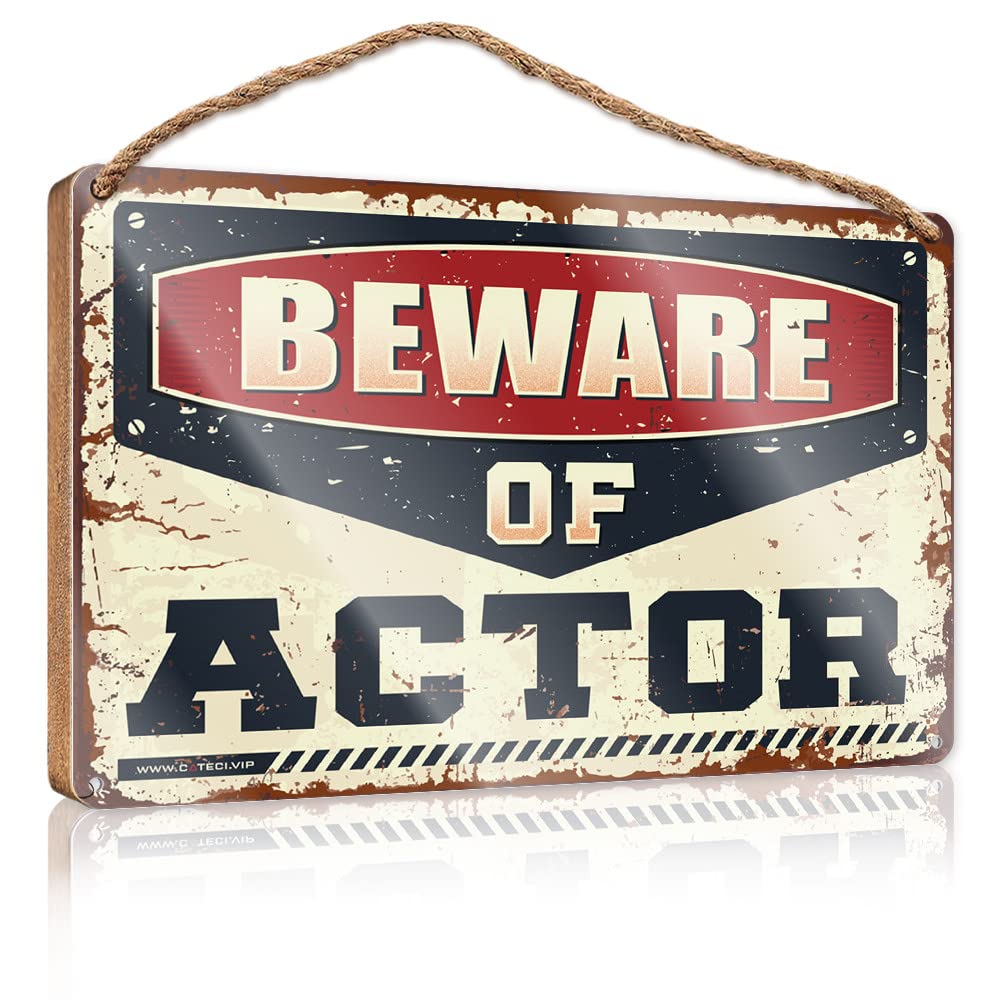 HELIOFORGE Wooden Decorative Plaque Beware Of Actor Wooden Sign(15X28CM)
