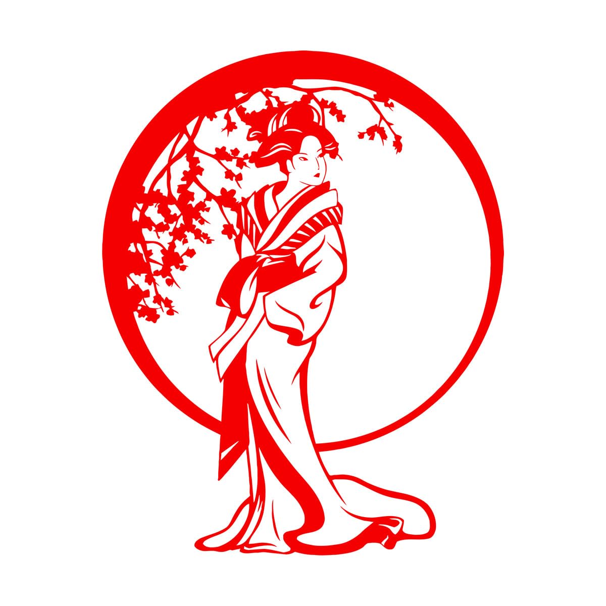 Lettering Decals Japanese Style Round Sakura Flower Geisha Retro 81x103.1cm Personalized Customization Extra Large red