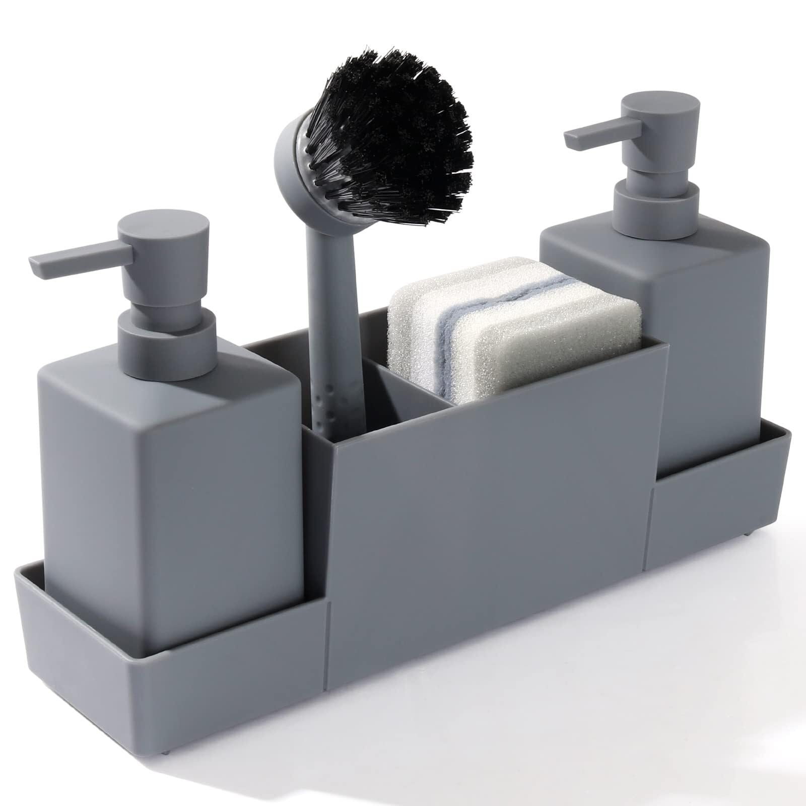 Set dispenser da cucina, adatto for sapone for le mani e detersivo for piatti(Grey)