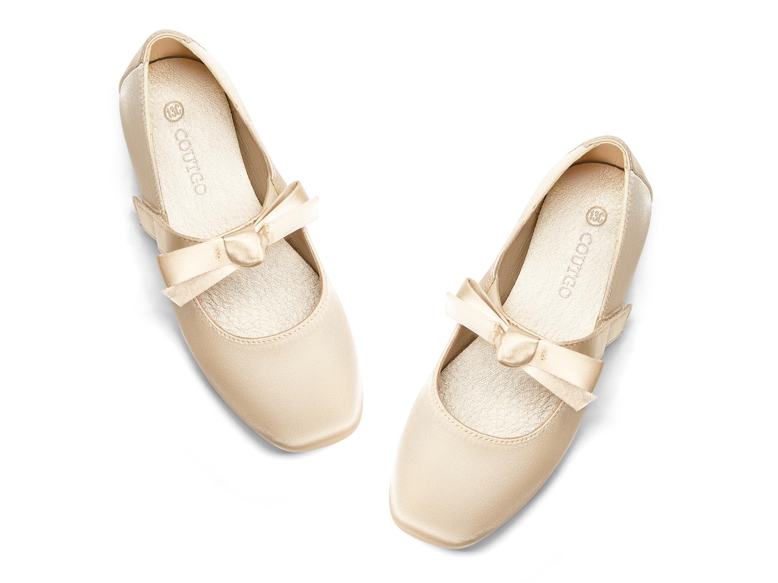 Coutgo Girls Mary Jane Dress Shoes Flower Girl Shoes Bow Satin Ballet Flats for Party Wedding School Shoes