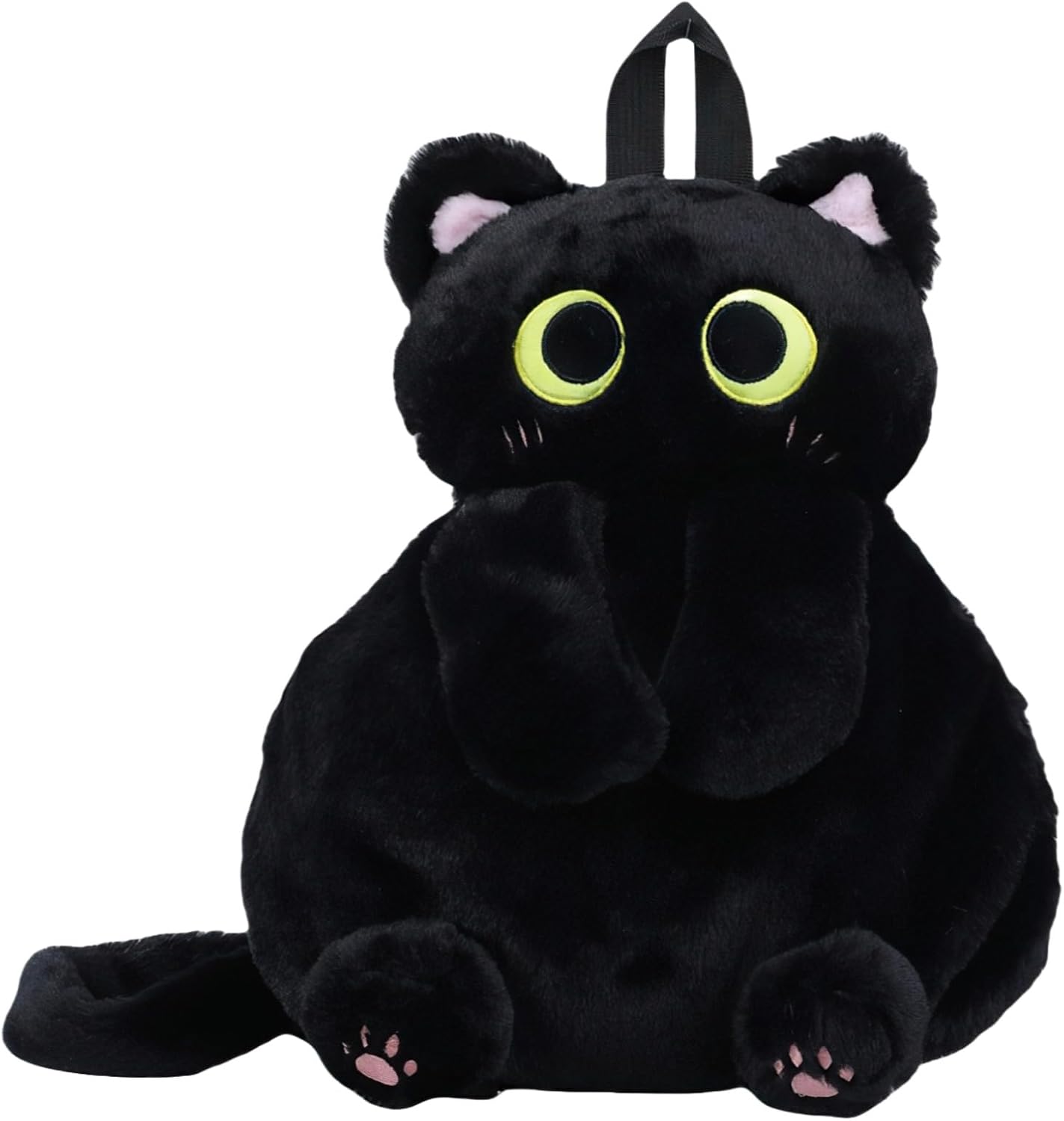 Cute black cat backpack, soft plush kitten backpack for women, adjustable shoulder straps, unique cat ears and tail design, perfect for daily use when traveling