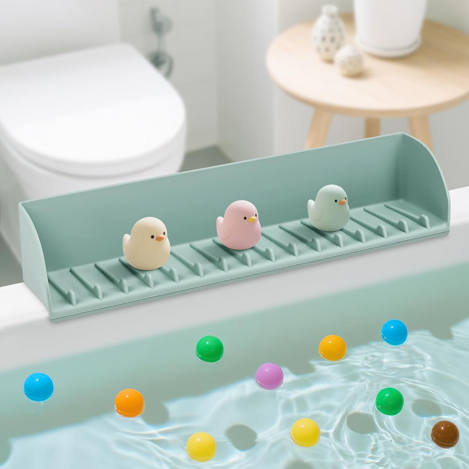 2Pack Bathtub Splash Guard for Tub Kids, Silicone Splash Guard for Bathtub Edge, Tub Splash Guards with 4 Suction Cups, Bath Toy Tray Holder for Baby Bath, Aqua