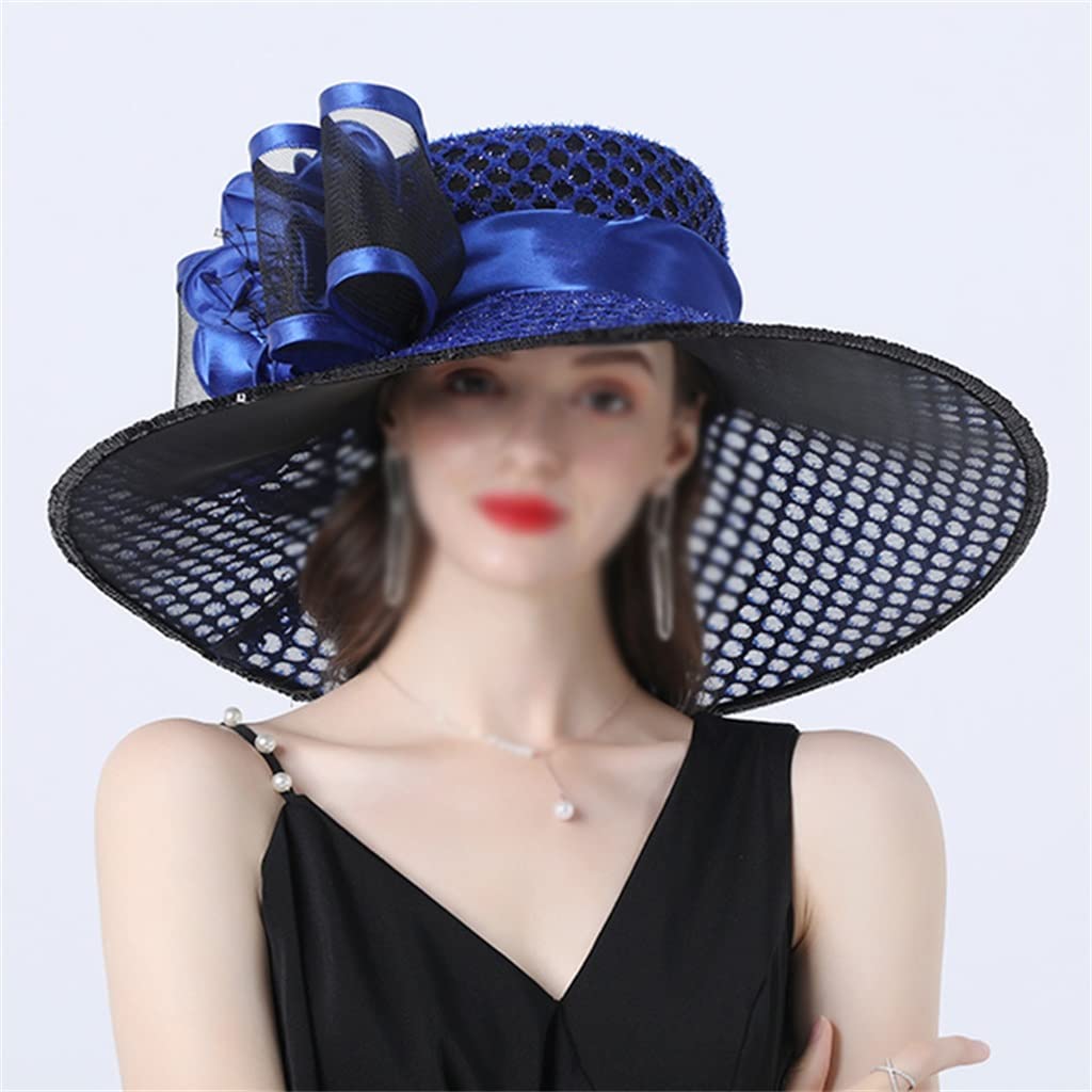 Cappello a Tesa Larga da Donna con Decorazione Floreale in Rete, Parasole e Comodo Cappello per Adulti
