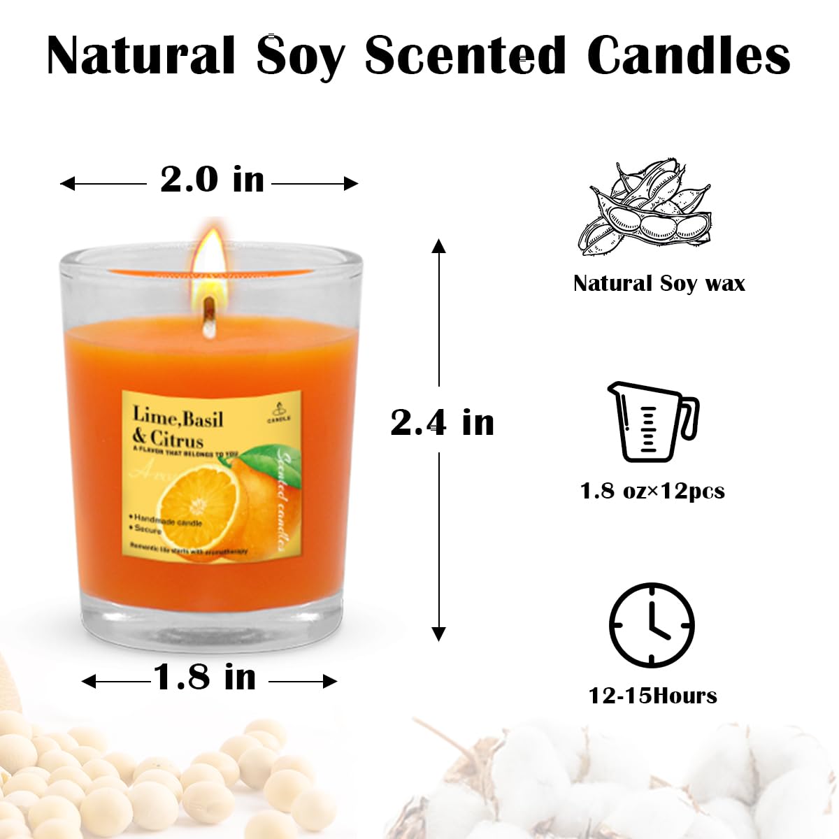 Paquete de 24 velas votivas perfumadas, velas de cera de soja de vidrio para el hogar, restaurantes, spa, bodas, velas sin humo y de combustión limpia, varios colores y aroma