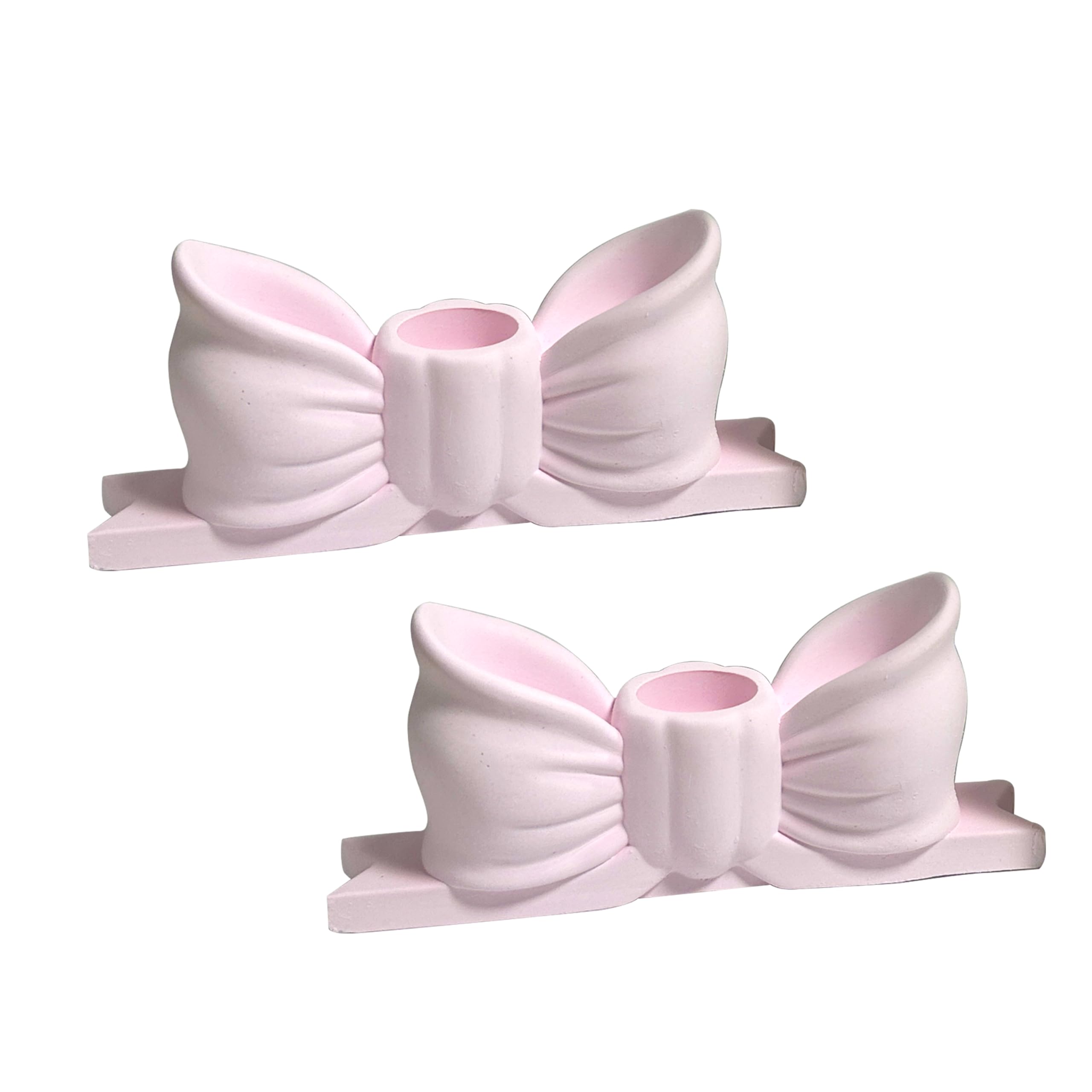 Candle Holder Set of 2, Bow Candlestick Holders Fit 0.59 Inch Candles, Gypsum Candelabra Decorative Candle Stand Centerpiece for Table Wedding Dinning Party (Pink-2PCS)