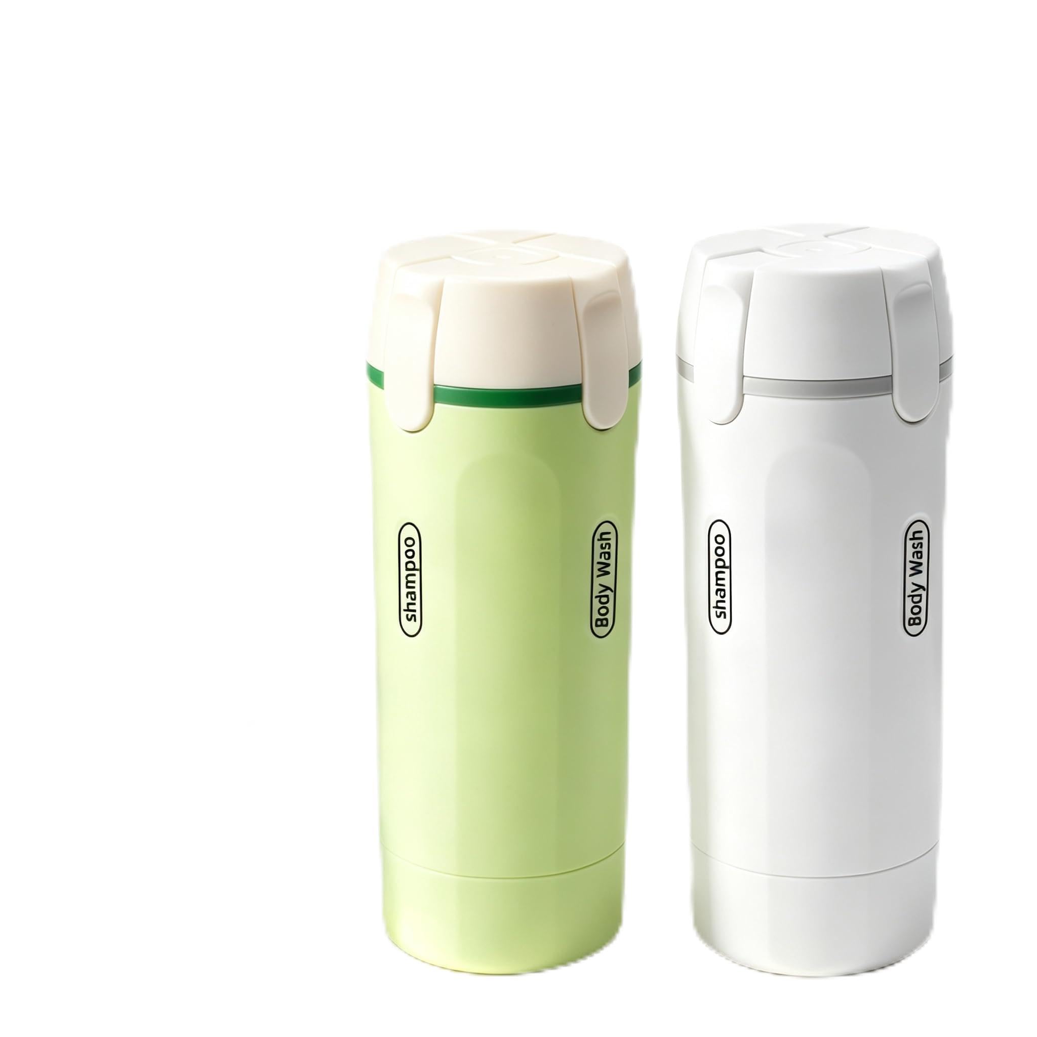 2 Pack 4 in 1 Travel Dispenser Bottles, Leakproof Rotatable Pump Refillable Containers with Labels, Portable Toiletry Bottles for Shampoo, Conditioner, Body Wash, Lotion, Cosmetics, Travel Camping