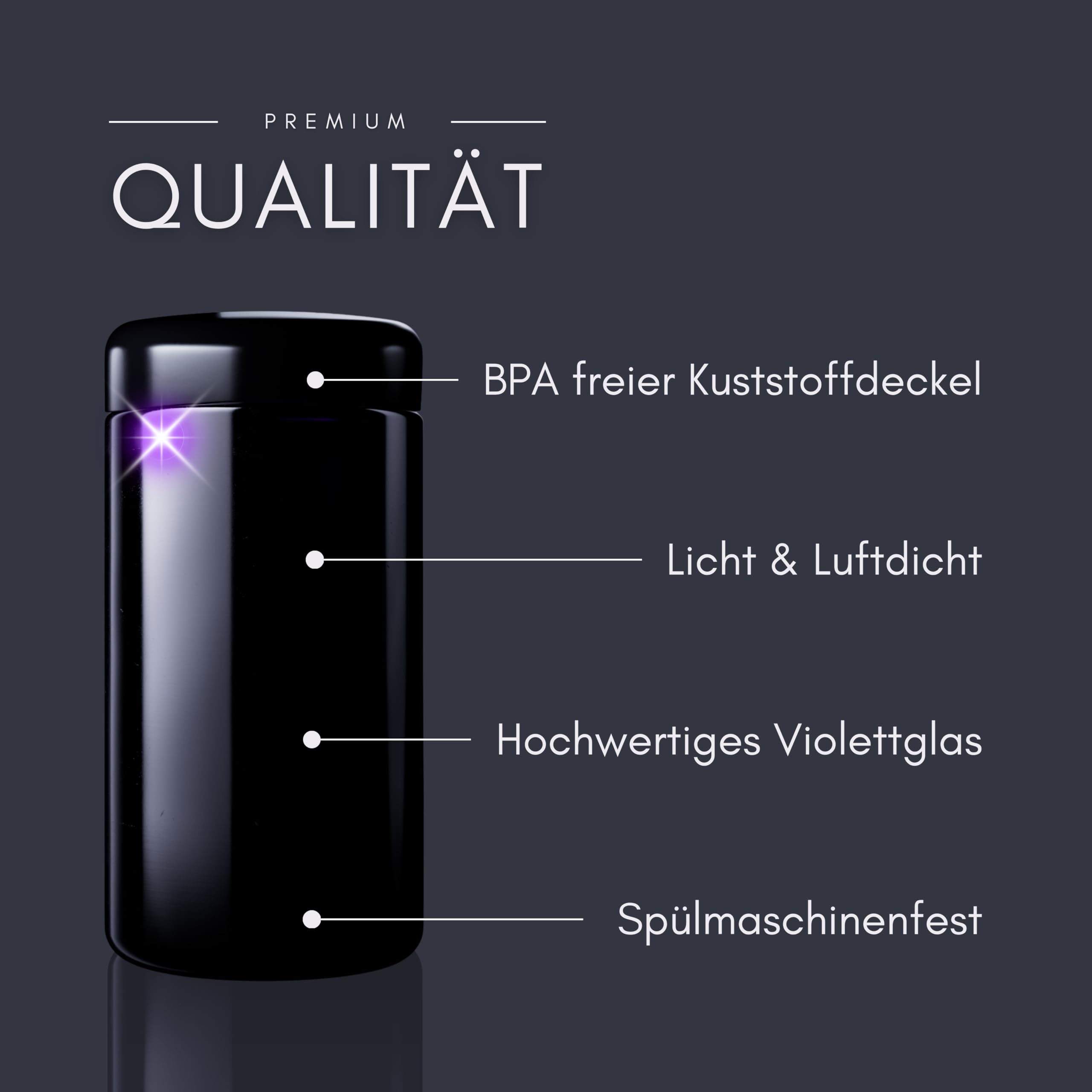 ANCEVIA edles Violettglas mit individueller GRAVUR Vorratsglas 500 ml – 6er Set luftdichte Vorratsdose mit Deckel | Miron Glasbehälter mit Deckel für z.B. Nüsse, Zucker, Tee & Kräuter