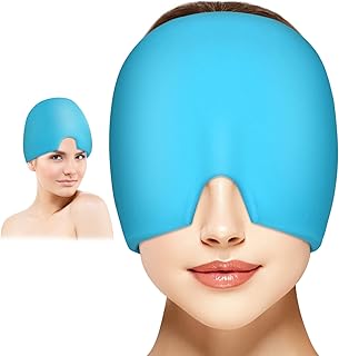 ACWOO Migraine Relief Cap, Reusable Cold Hot Therapy Migraine and Headache Relief Cap, Single-Sided Gel Ice Hot Head Wrap for Chronic Migraine, Tension Headache, Sinus Stress, Puffy Eyes (Blue)