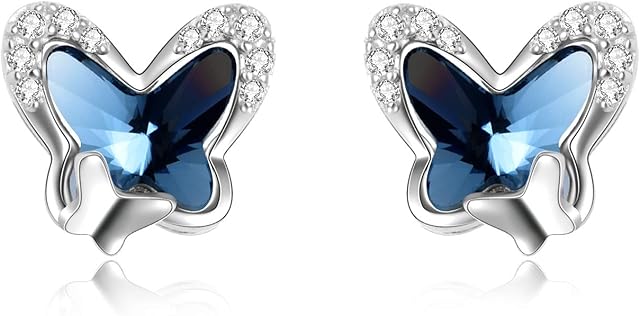 Sterling Silver Butterfly Stud Earrings, Butterfly Jewellery Birthday Gifts for Women Girls Her Daughter