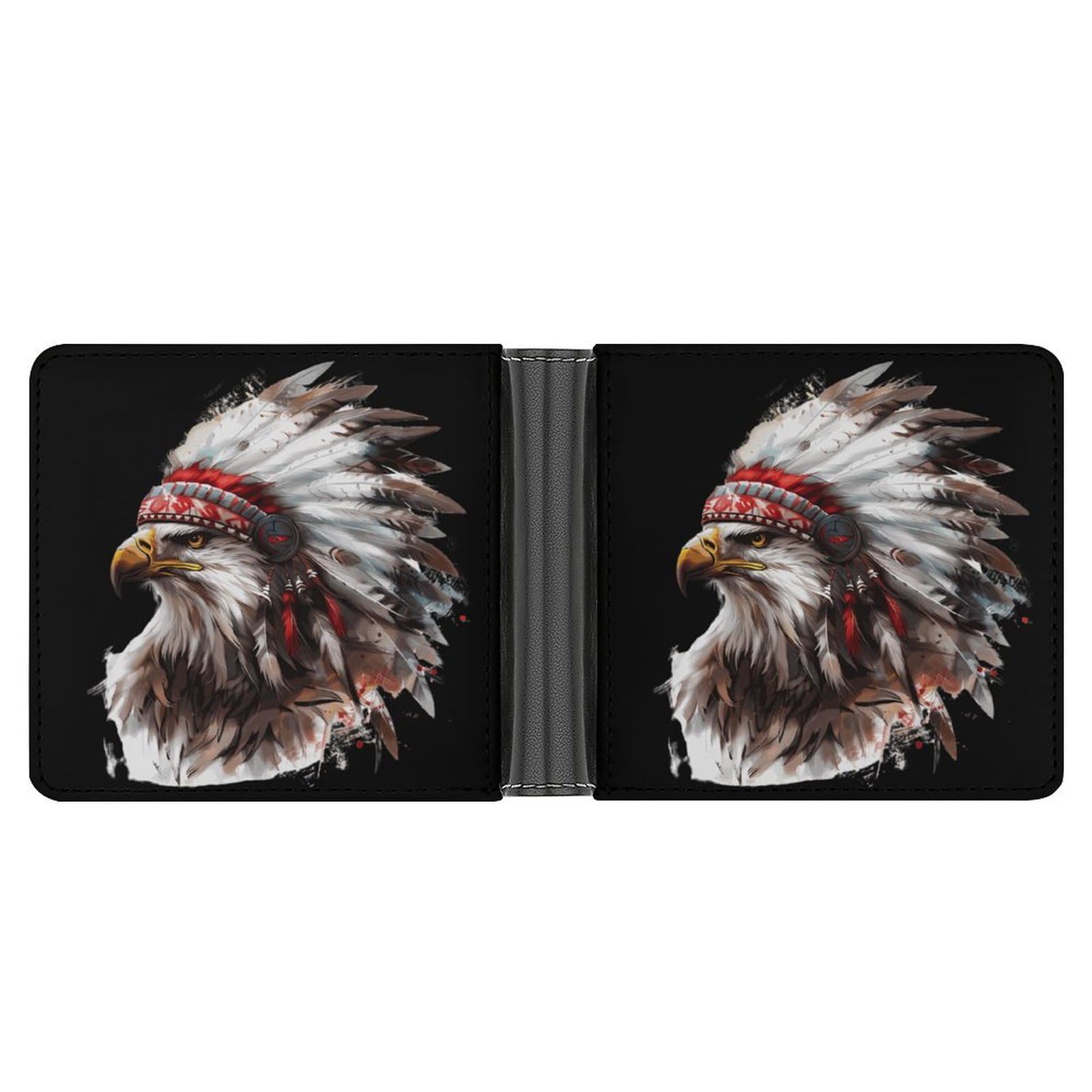 Southwestern Native Indian Ea-gle Funny Men's Slim Bifold Wallet with Multiple Card Slots Front Pocket Purse